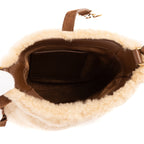 Bandolera 5 à 7 de borreguito mini beige con ribete de piel