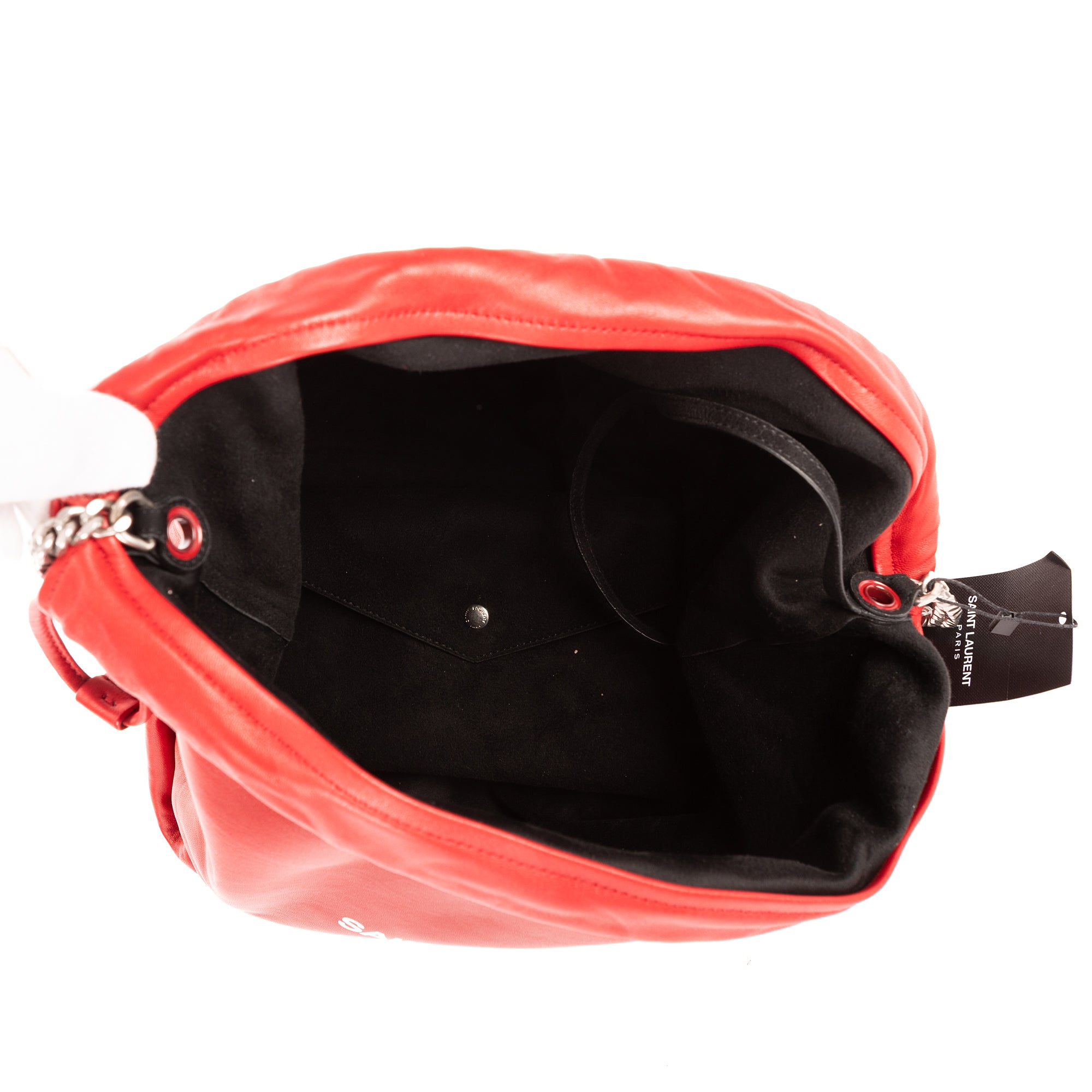 Bandolera Teddy tipo cubo de cuero liso rojo