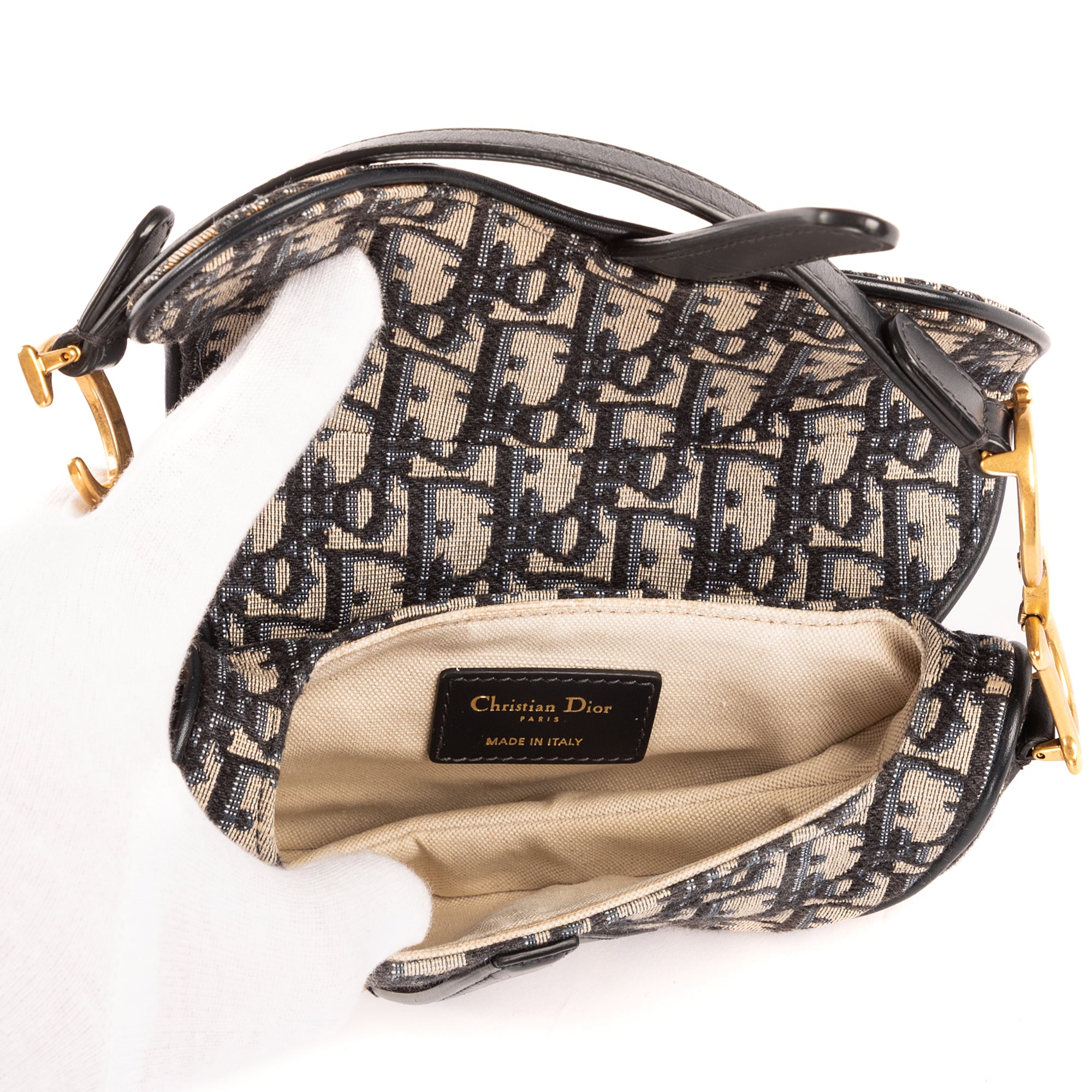 Bolso de mano Oblique Saddle Mini lona Oblique Diorissimo azul marino