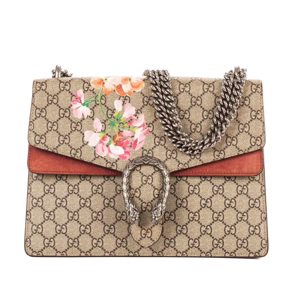 Bolso de Hombro Dionysus Pequeño Blooms Lona Revestida Supreme Beige con Motivos Florales