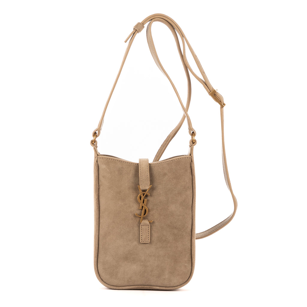 Bolso de Hombro 5 à 7 Mini Vertical de Piel de Ante Beige Grisáceo