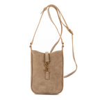 Bolso de Hombro 5 à 7 Mini Vertical de Piel de Ante Beige Grisáceo