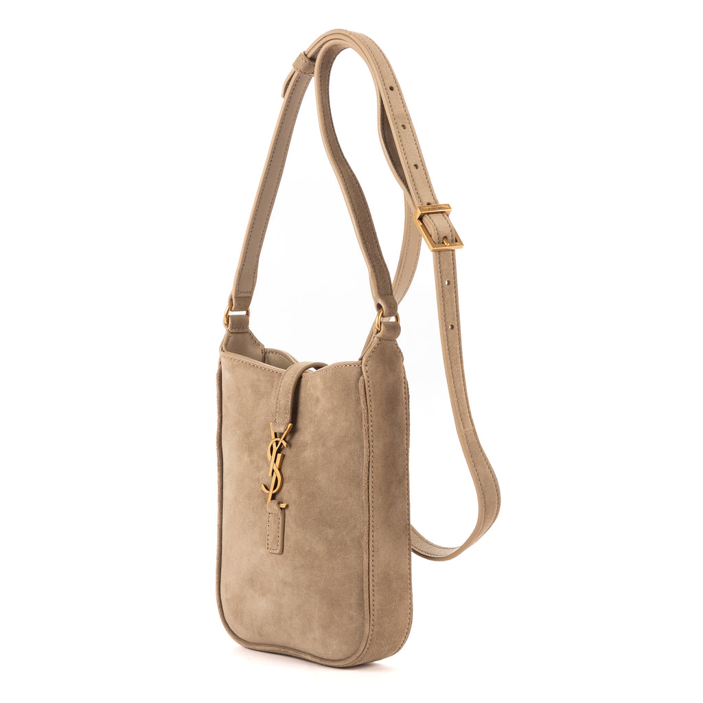 Bolso de Hombro 5 à 7 Mini Vertical de Piel de Ante Beige Grisáceo