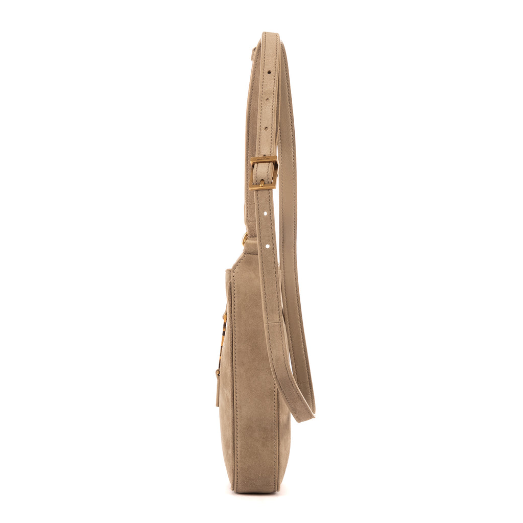 Bolso de Hombro 5 à 7 Mini Vertical de Piel de Ante Beige Grisáceo