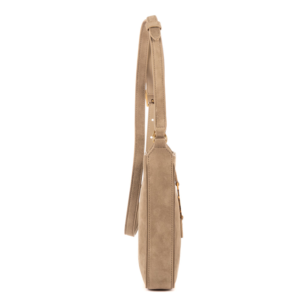 Bolso de Hombro 5 à 7 Mini Vertical de Piel de Ante Beige Grisáceo
