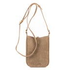Bolso de Hombro 5 à 7 Mini Vertical de Piel de Ante Beige Grisáceo