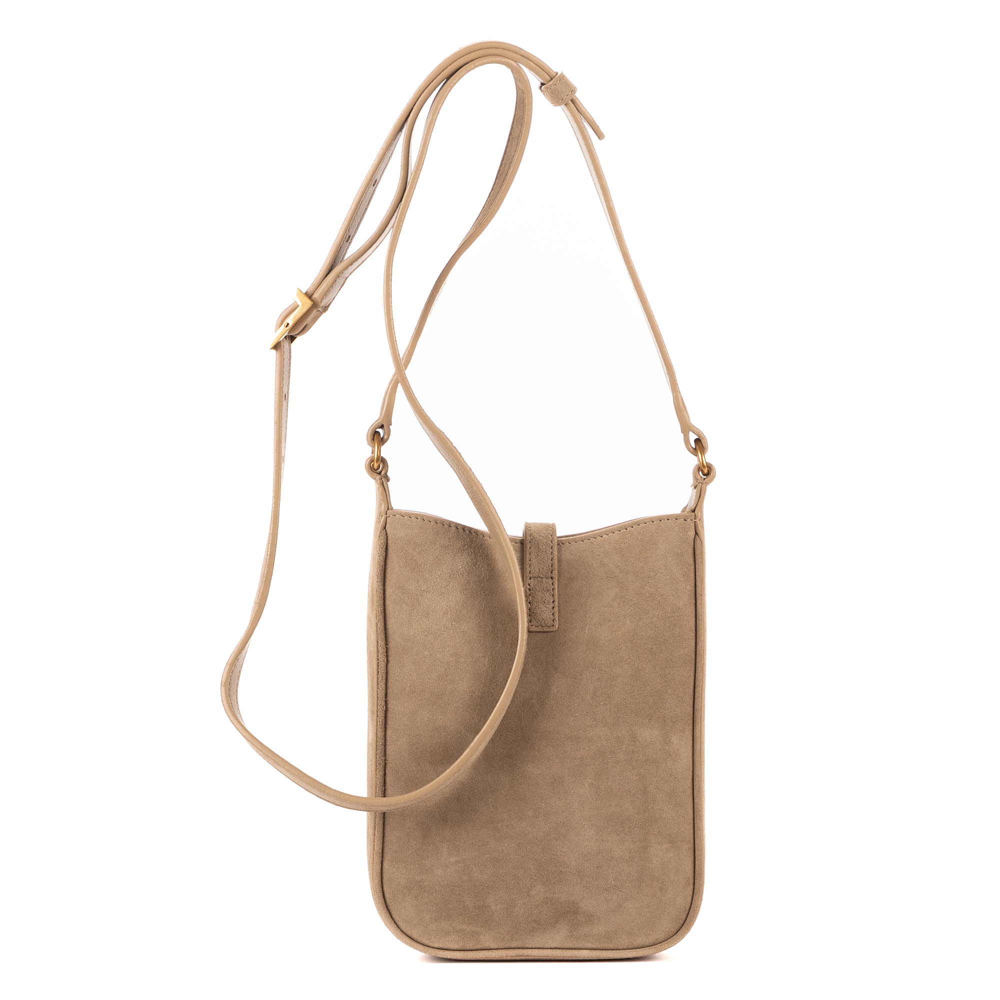 Bolso de Hombro 5 à 7 Mini Vertical de Piel de Ante Beige Grisáceo