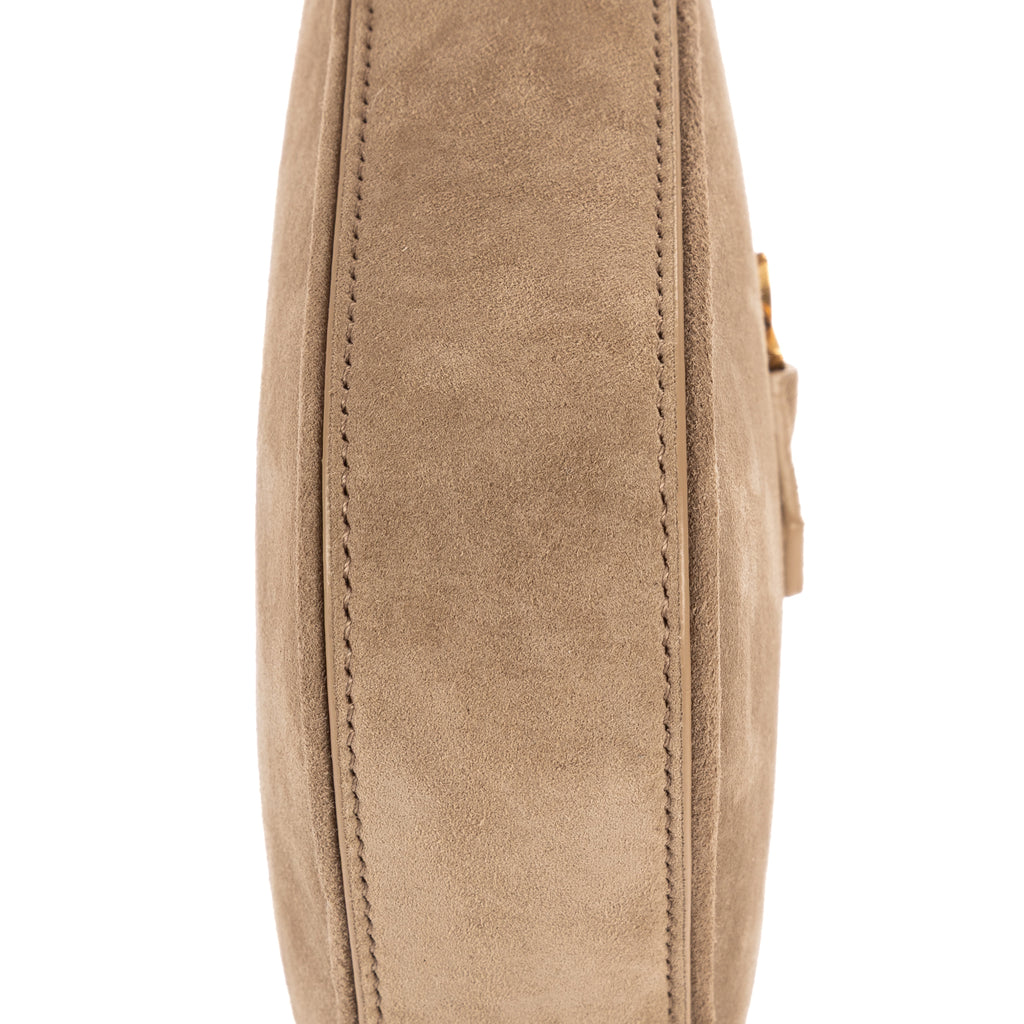 Bolso de Hombro 5 à 7 Mini Vertical de Piel de Ante Beige Grisáceo