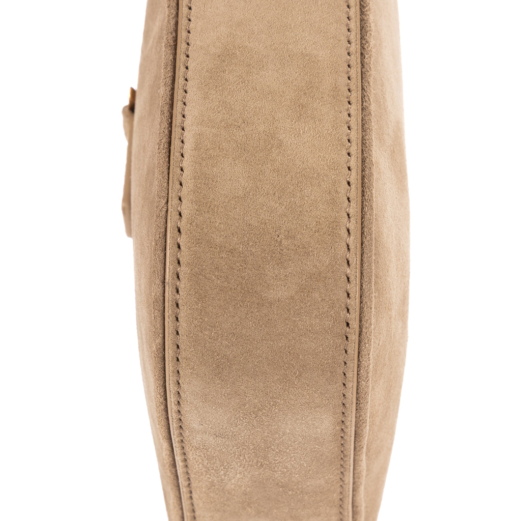 Bolso de Hombro 5 à 7 Mini Vertical de Piel de Ante Beige Grisáceo