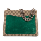 Bolso de hombro Dionysus Lentejuelas y bordados florales modernos Lona GG Supreme beige mediana con ante verde