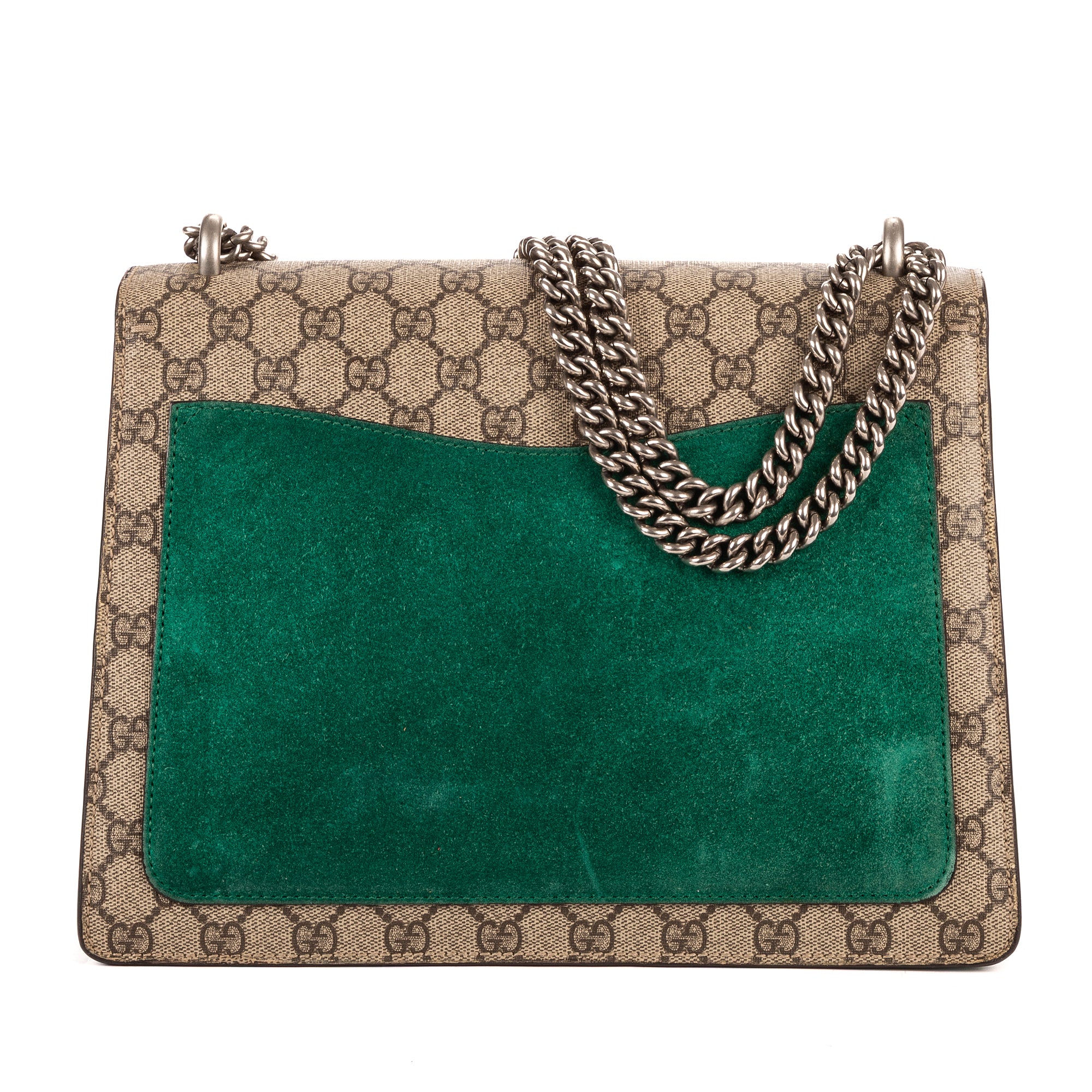 Bolso de hombro Dionysus Lentejuelas y bordados florales modernos Lona GG Supreme beige mediana con ante verde