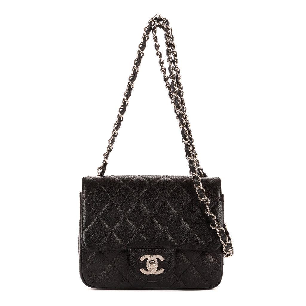 Bolso de Hombro Clásico Mini Solapa Piel Granulada Negra Caviar