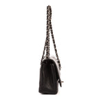 Bolso de Hombro Clásico Mini Solapa Piel Granulada Negra Caviar