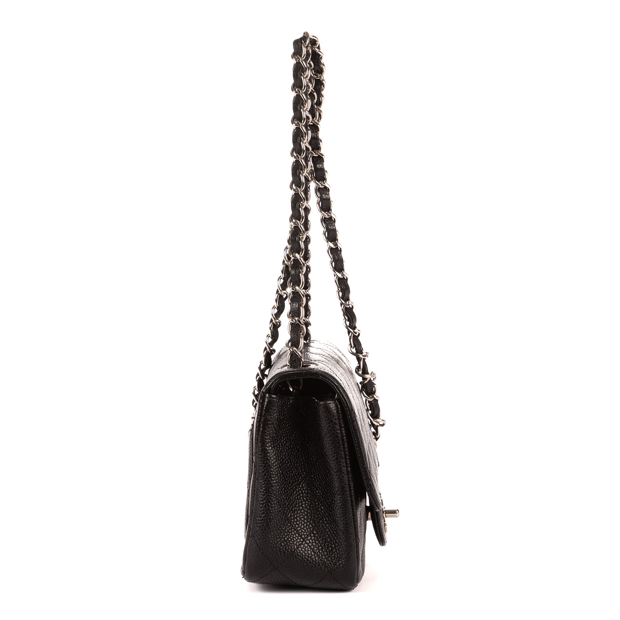Bolso de Hombro Clásico Mini Solapa Piel Granulada Negra Caviar