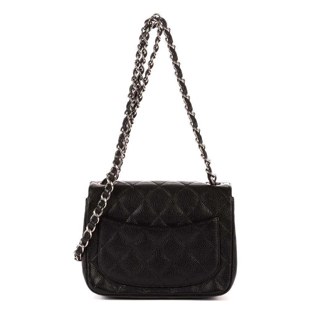 Bolso de Hombro Clásico Mini Solapa Piel Granulada Negra Caviar
