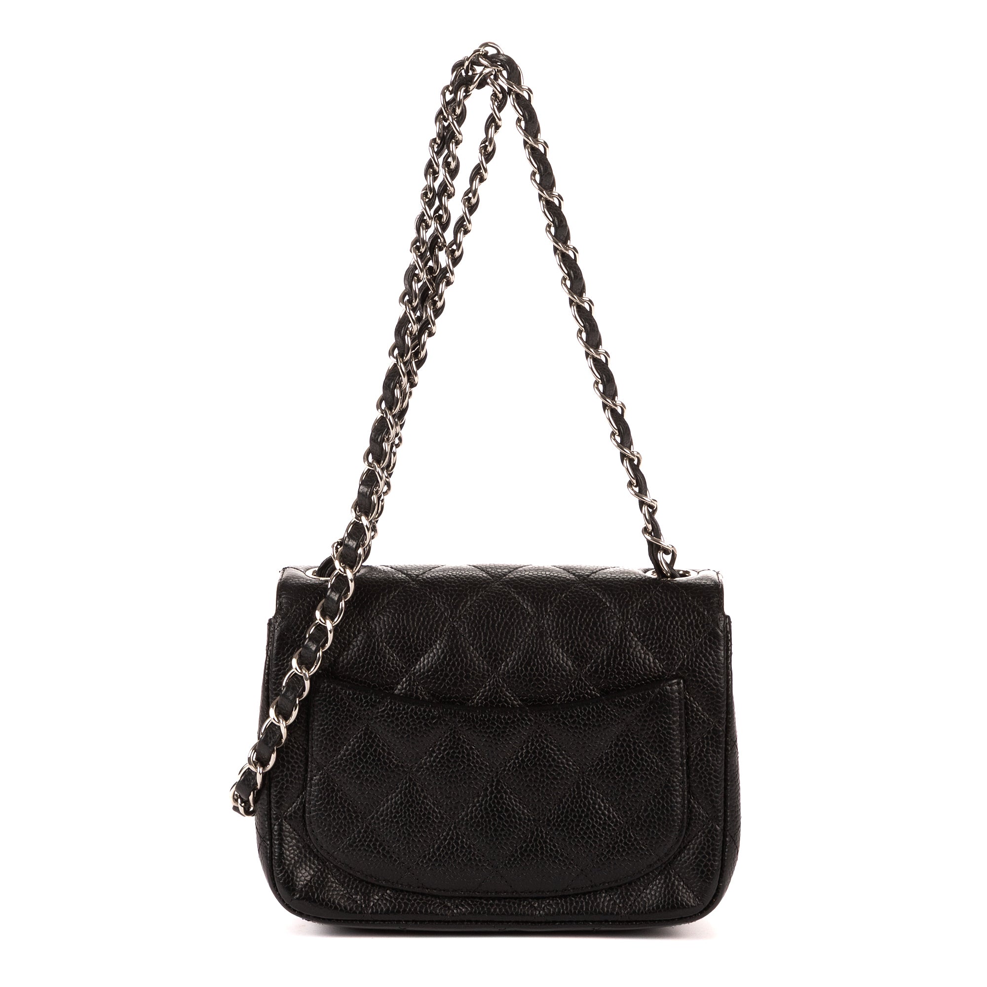 Bolso de Hombro Clásico Mini Solapa Piel Granulada Negra Caviar