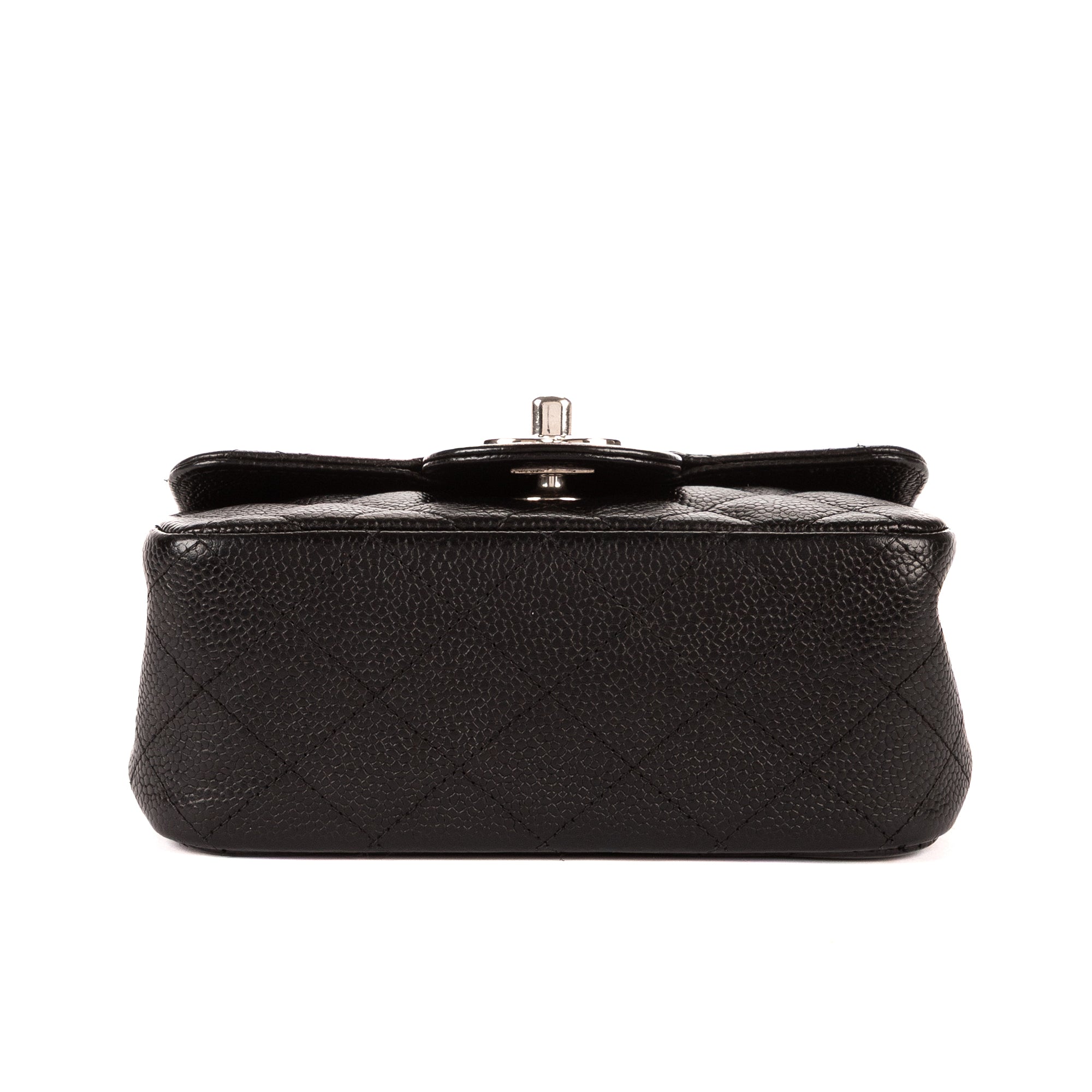 Bolso de Hombro Clásico Mini Solapa Piel Granulada Negra Caviar