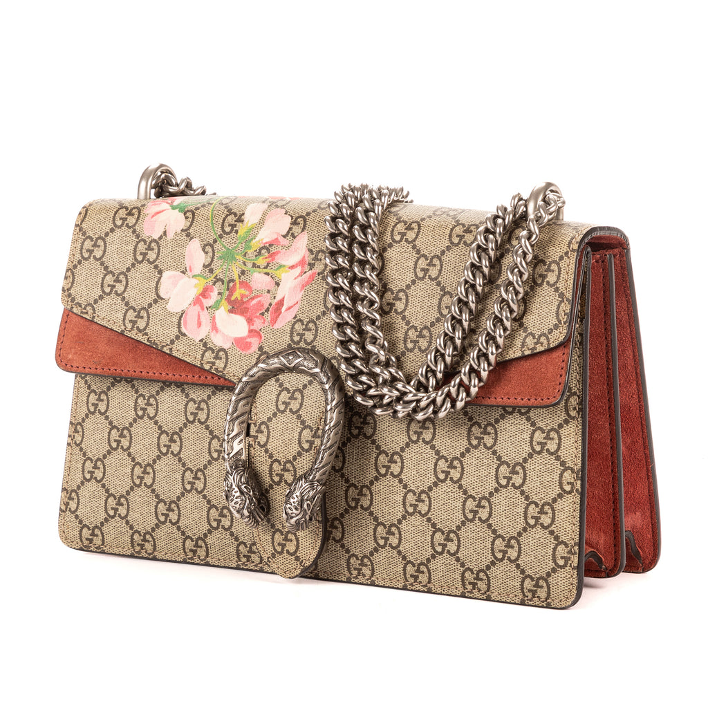 Bolso al Hombro Dionysus Blooms Pequeño en Lona Recubierta Supreme Beige con Estampado Floral
