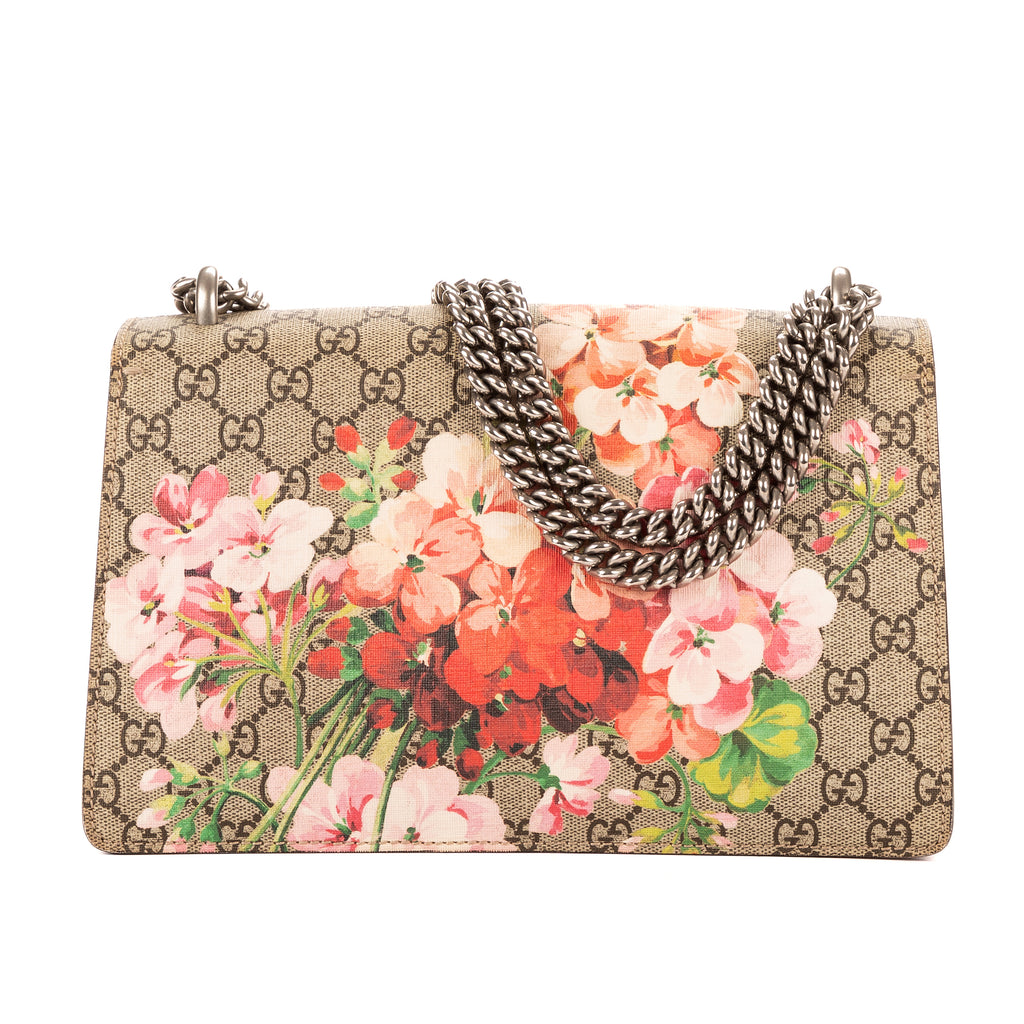 Bolso al Hombro Dionysus Blooms Pequeño en Lona Recubierta Supreme Beige con Estampado Floral