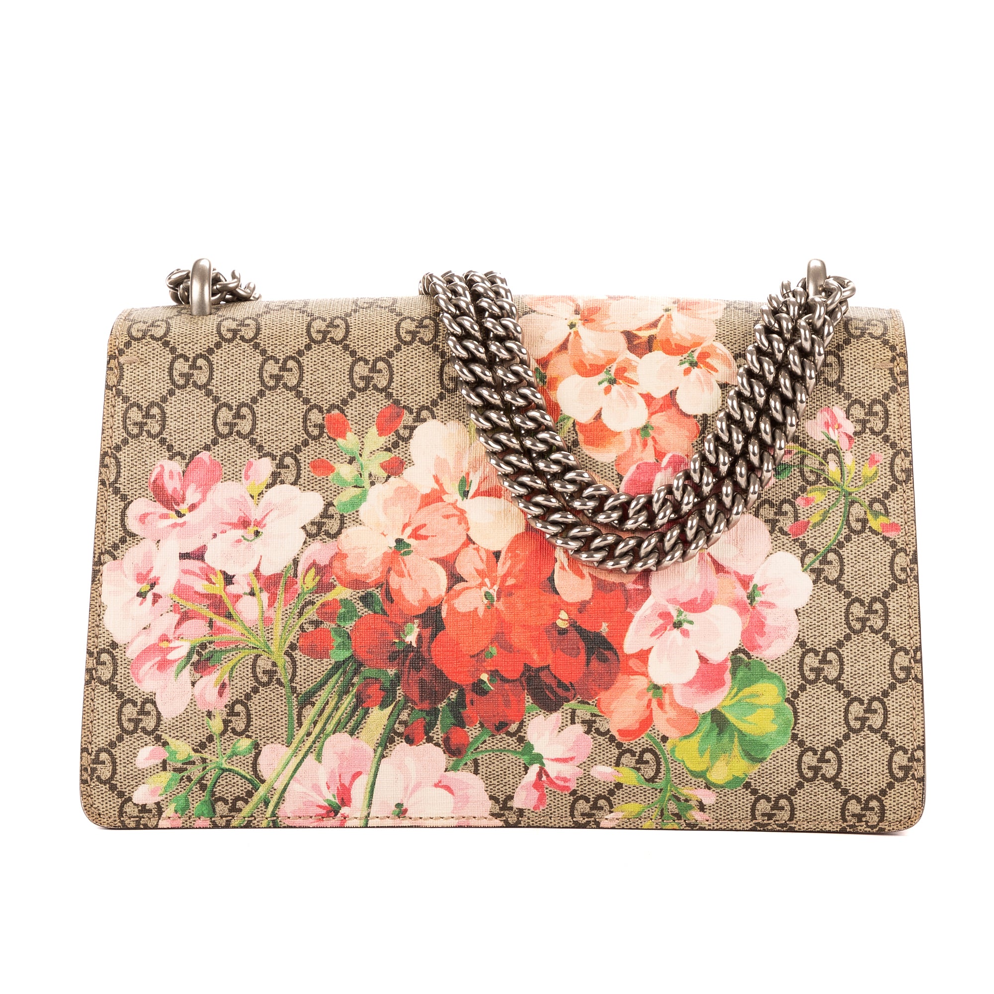 Bolso al Hombro Dionysus Blooms Pequeño en Lona Recubierta Supreme Beige con Estampado Floral