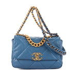 Shoulder Bag Classic 19 Flap Blue Lambskin Quilted Leather