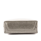 Sac shopping bandoulière format vertical porte-téléphone gris en cuir verni pailleté