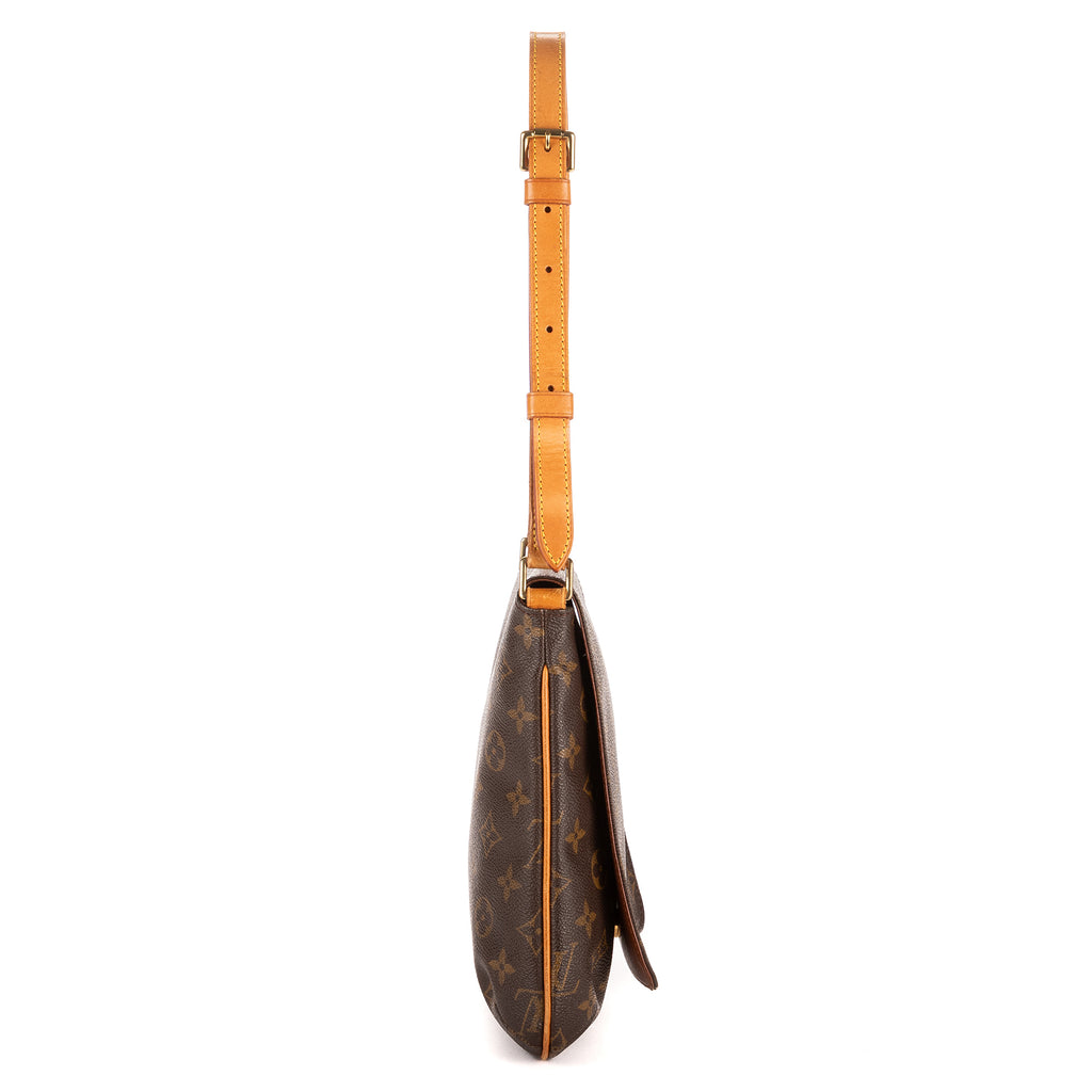 Bolso de hombro Musette Salsa marrón en lona con monograma