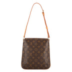 Bolso de hombro Musette Salsa marrón en lona con monograma