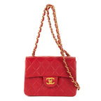 Bolso de hombro atemporal mini piel acolchada lisa roja