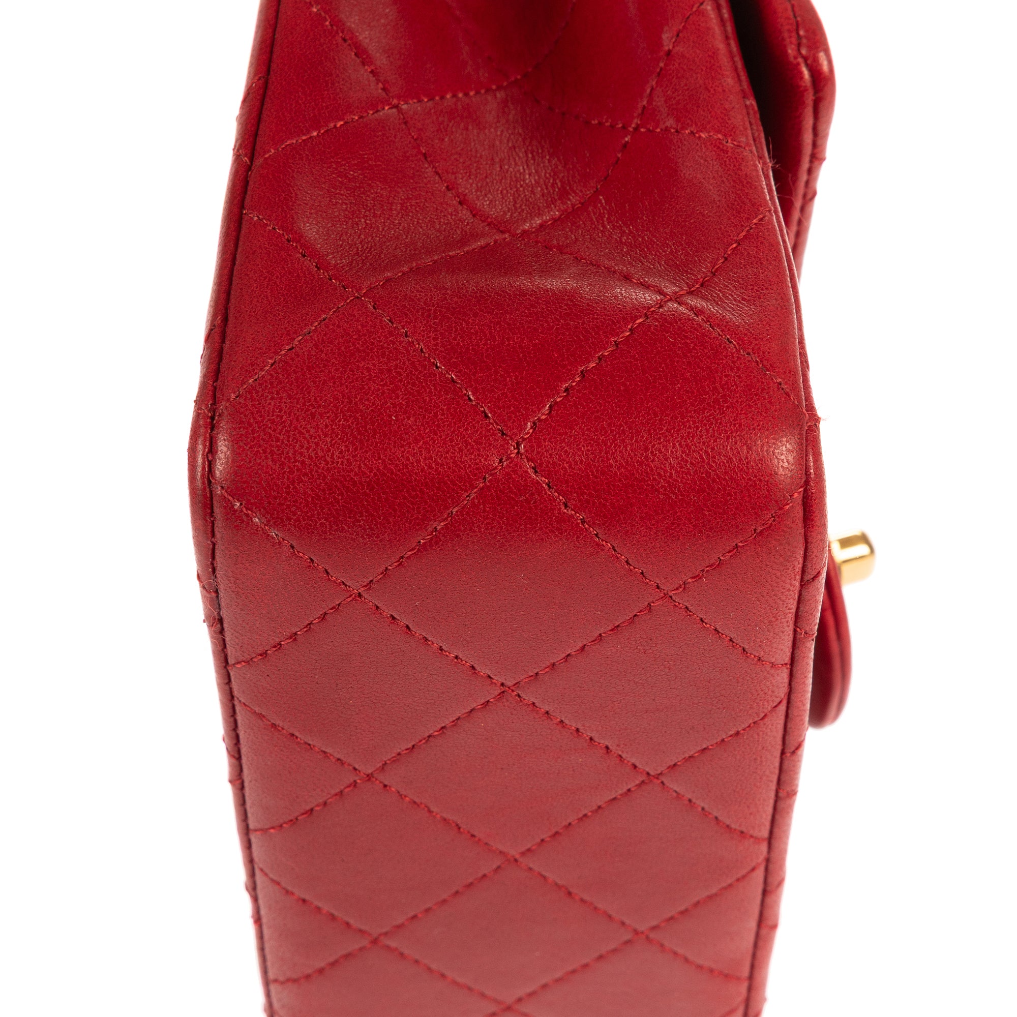 Bolso de hombro atemporal mini piel acolchada lisa roja