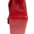 Bolso de hombro atemporal mini piel acolchada lisa roja