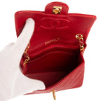 Bolso de hombro atemporal mini piel acolchada lisa roja