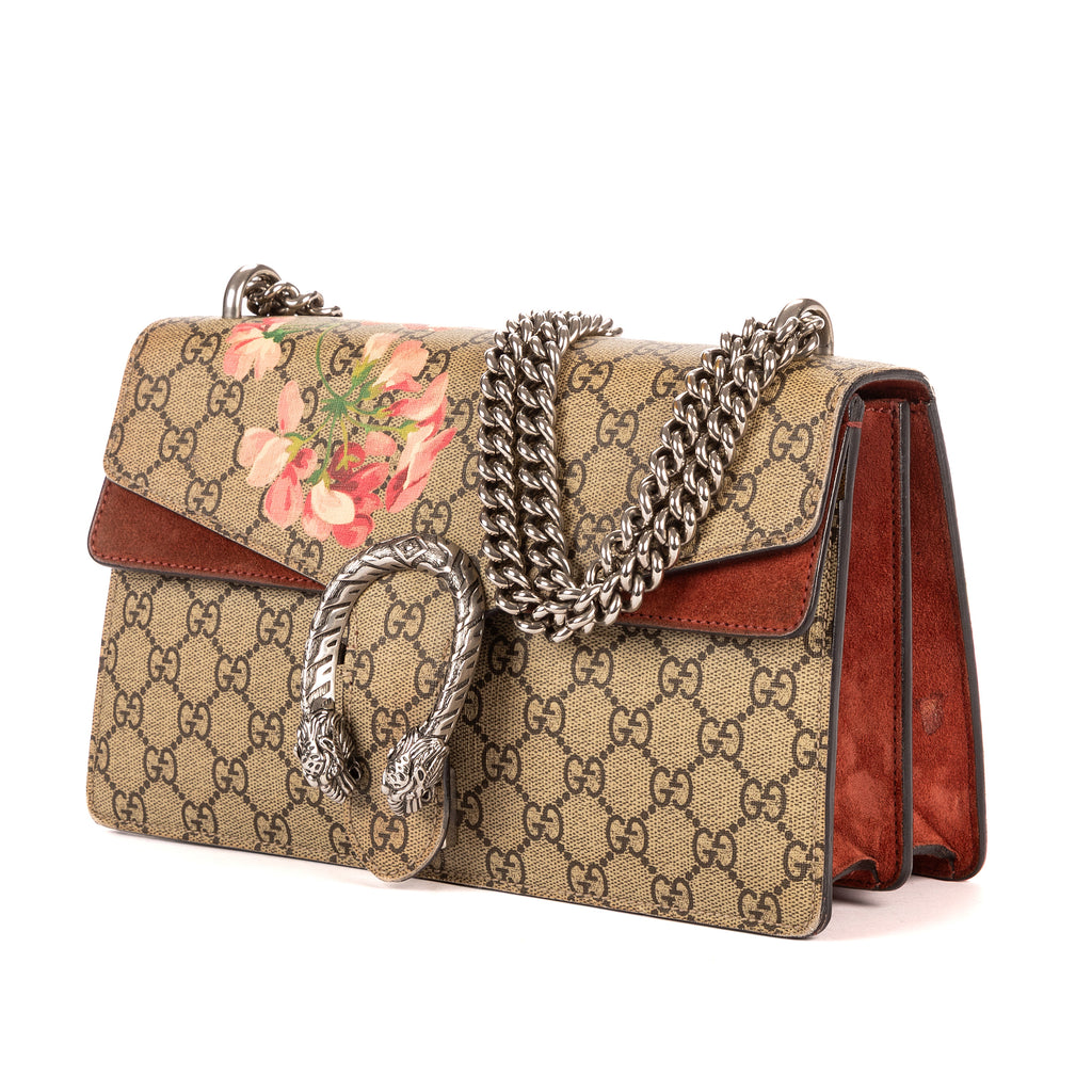 Bolso de Hombro Blooms Dionysus Pequeño Lona Revestida Supreme Beige con Motivos Florales