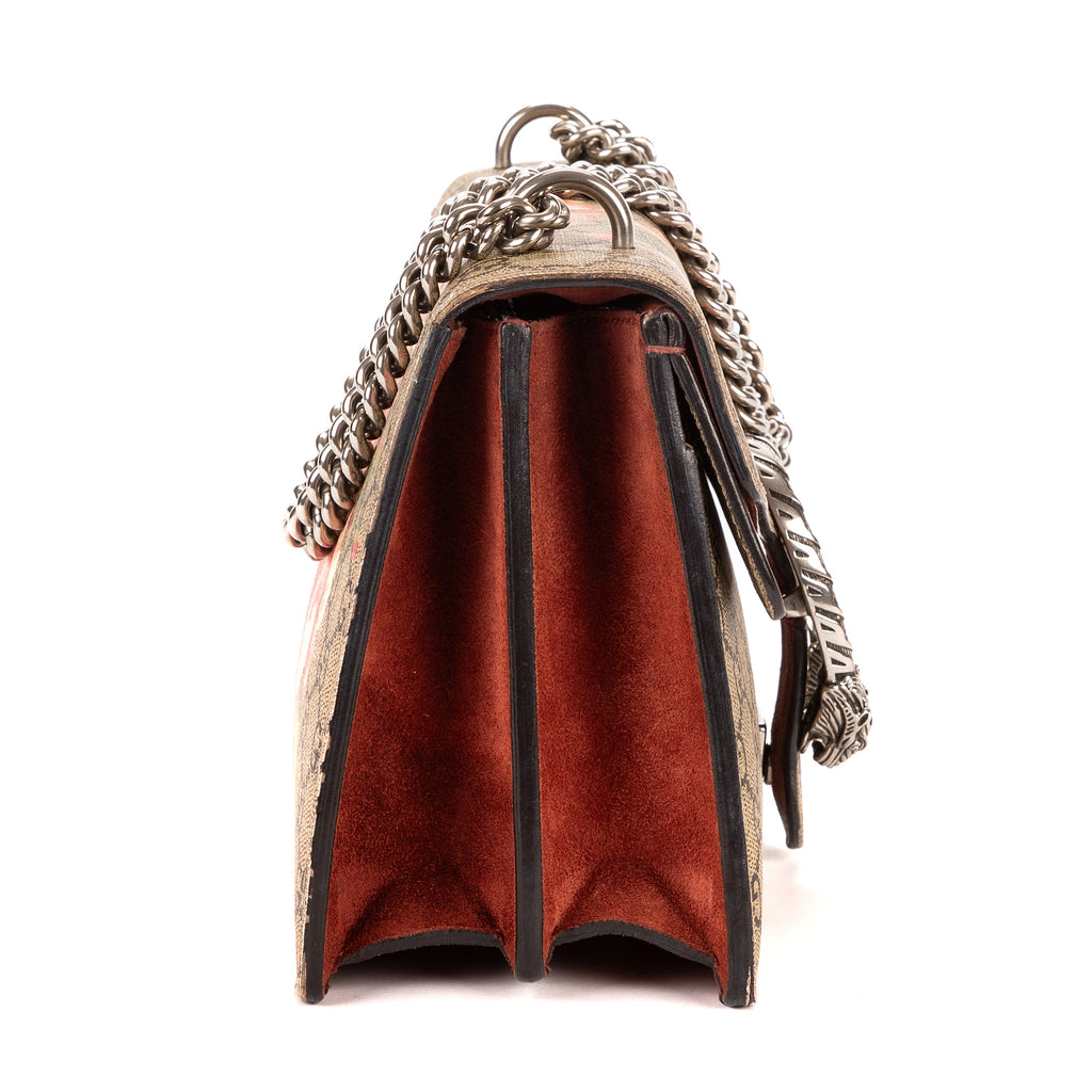 Bolso de Hombro Blooms Dionysus Pequeño Lona Revestida Supreme Beige con Motivos Florales