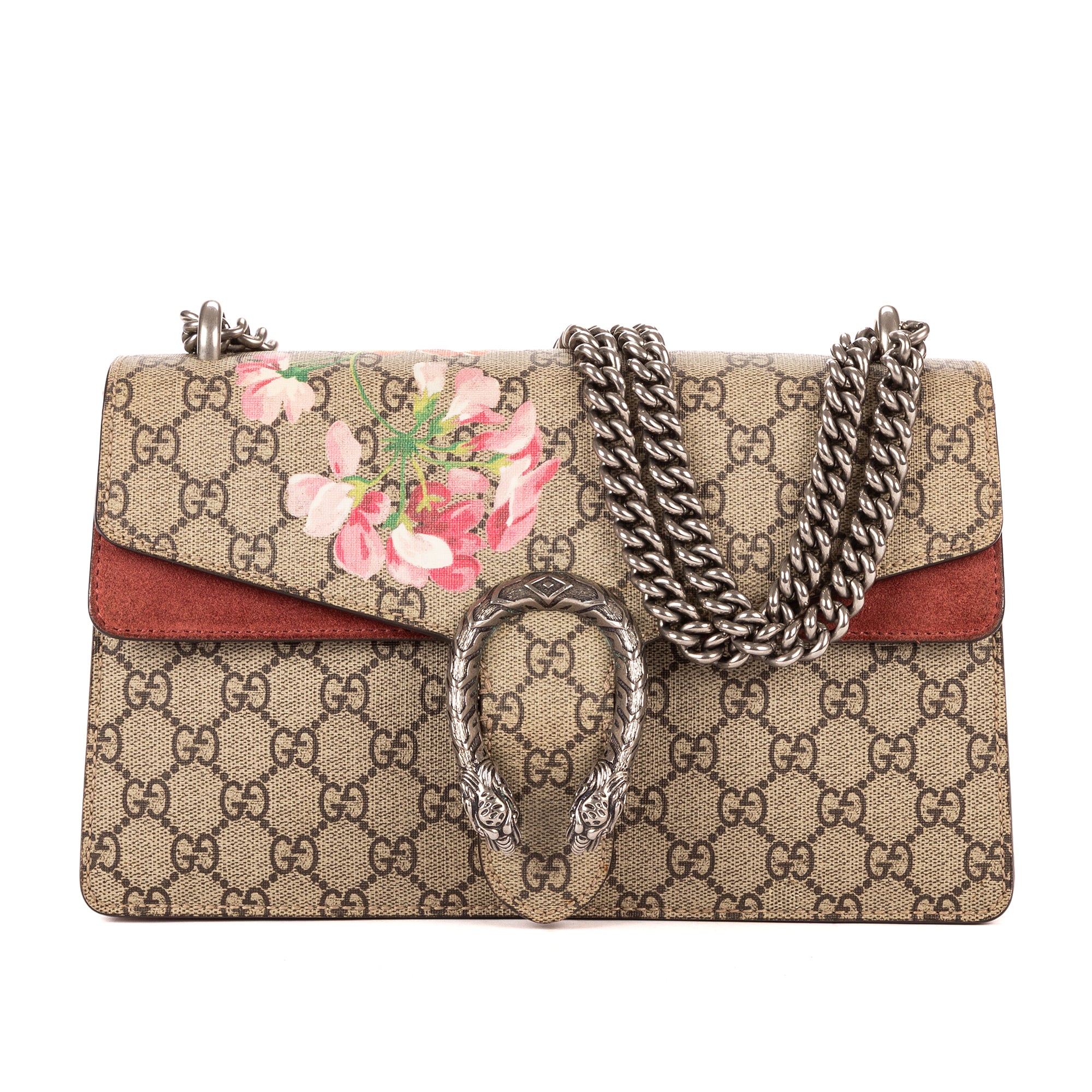 Bolso de Hombro Blooms Dionysus Pequeño Lona Revestida Supreme Beige con Motivo Floral