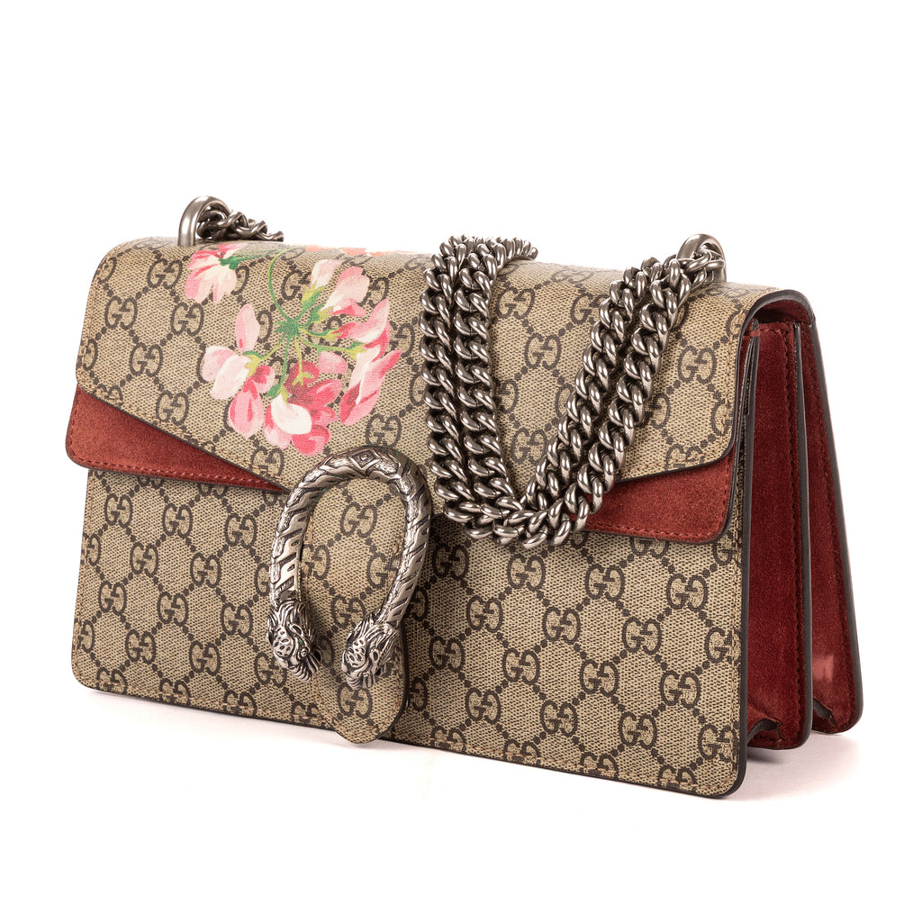 Bolso de Hombro Blooms Dionysus Pequeño Lona Revestida Supreme Beige con Motivo Floral