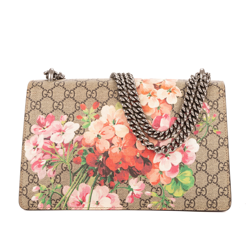 Bolso de Hombro Blooms Dionysus Pequeño Lona Revestida Supreme Beige con Motivo Floral
