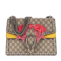 Shoulder Bag Crystal Bow GG Supreme Dionysus Medium Beige Prominent Crystal- Embroidered Velvet Bow Canvas with Yellow Suede