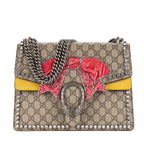 Shoulder Bag Crystal Bow GG Supreme Dionysus Medium Beige Prominent Crystal- Embroidered Velvet Bow Canvas with Yellow Suede