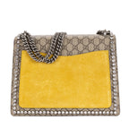 Shoulder Bag Crystal Bow GG Supreme Dionysus Medium Beige Prominent Crystal- Embroidered Velvet Bow Canvas with Yellow Suede