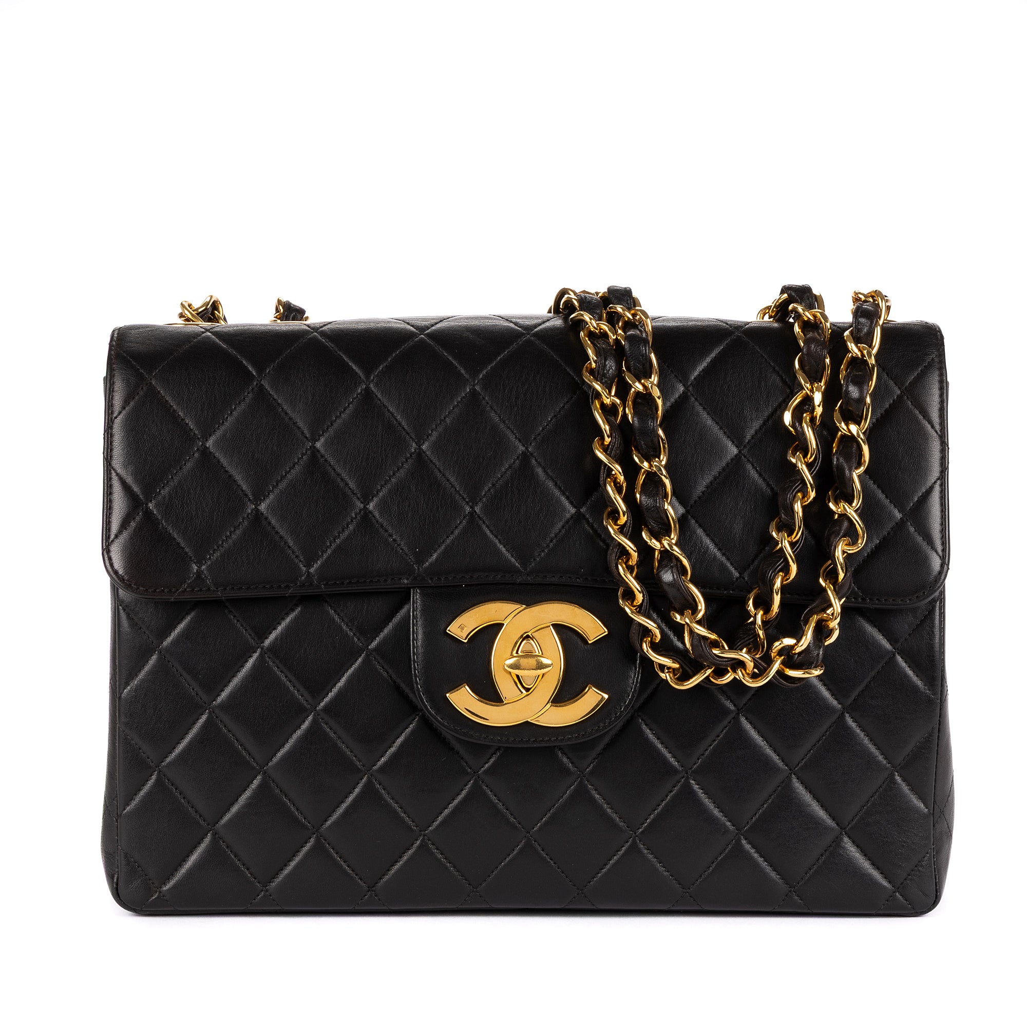 Shoulder Bag Vintage Jumbo Black Smooth Quilted Leather
