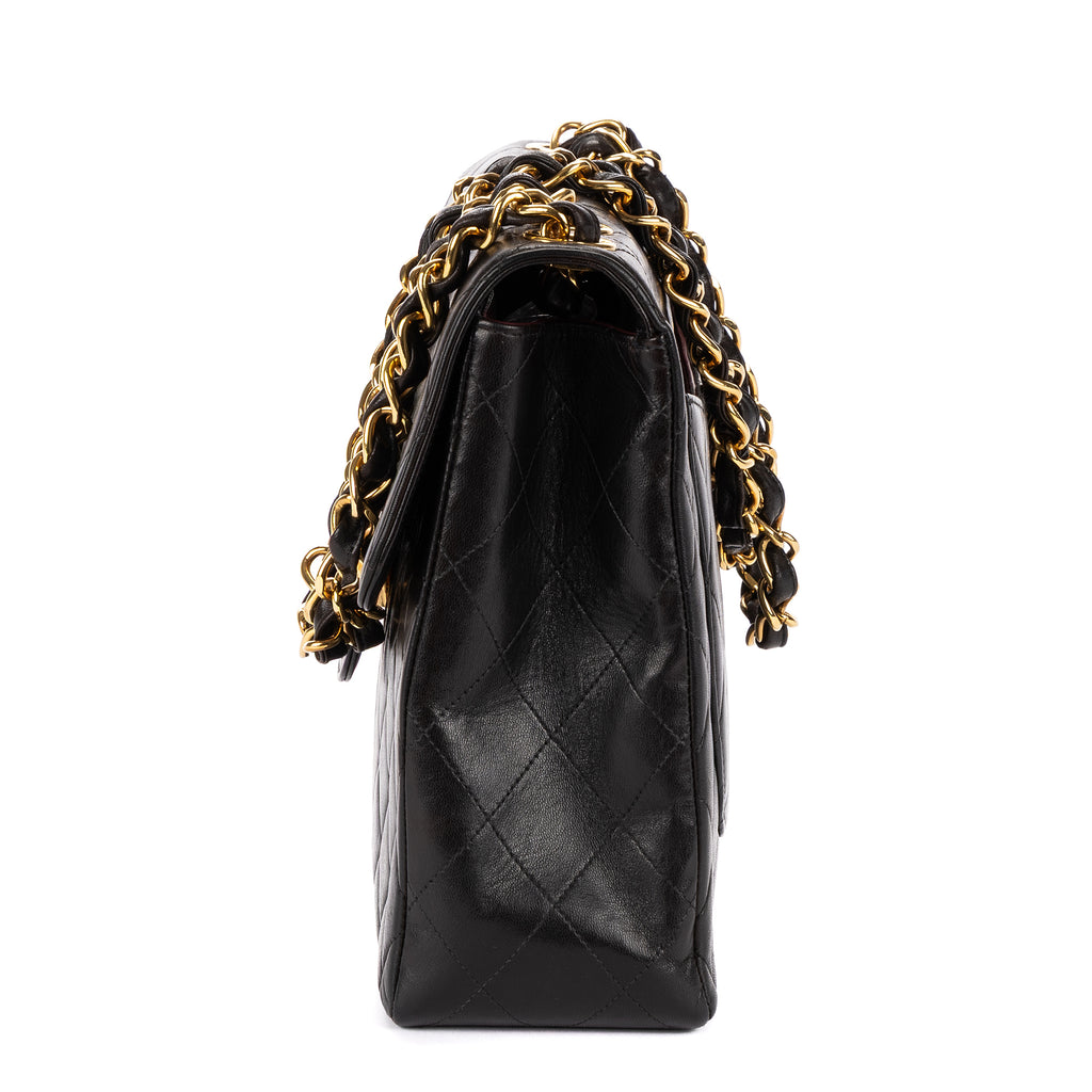 Bolso de Hombro Vintage Jumbo Negro Piel Lisa Acolchada