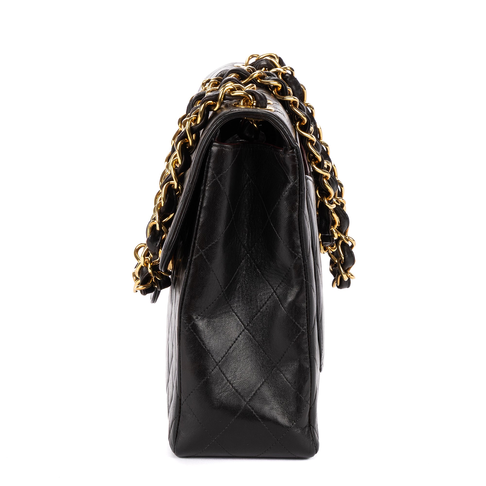 Shoulder Bag Vintage Jumbo Black Smooth Quilted Leather