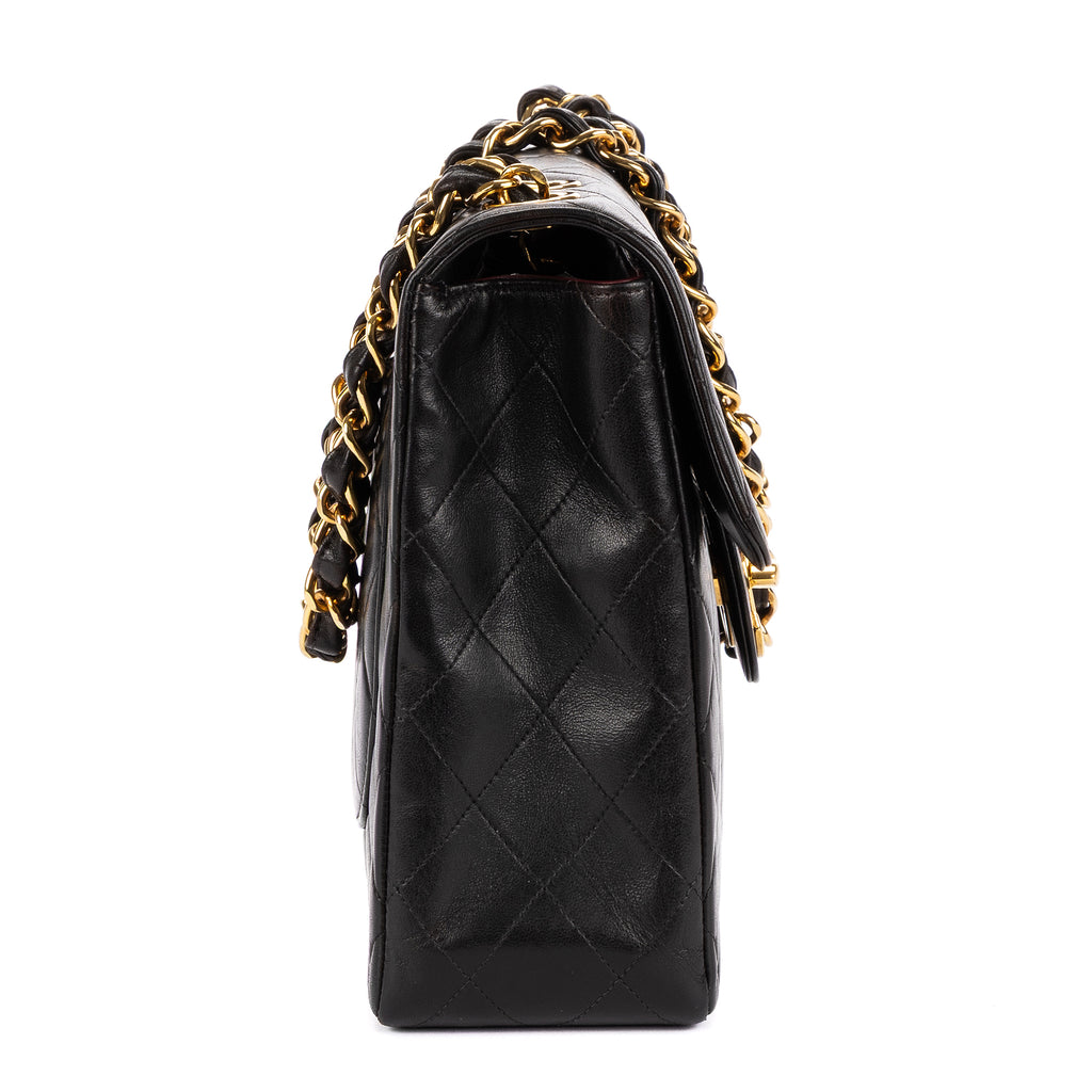 Bolso de Hombro Vintage Jumbo Negro Piel Lisa Acolchada