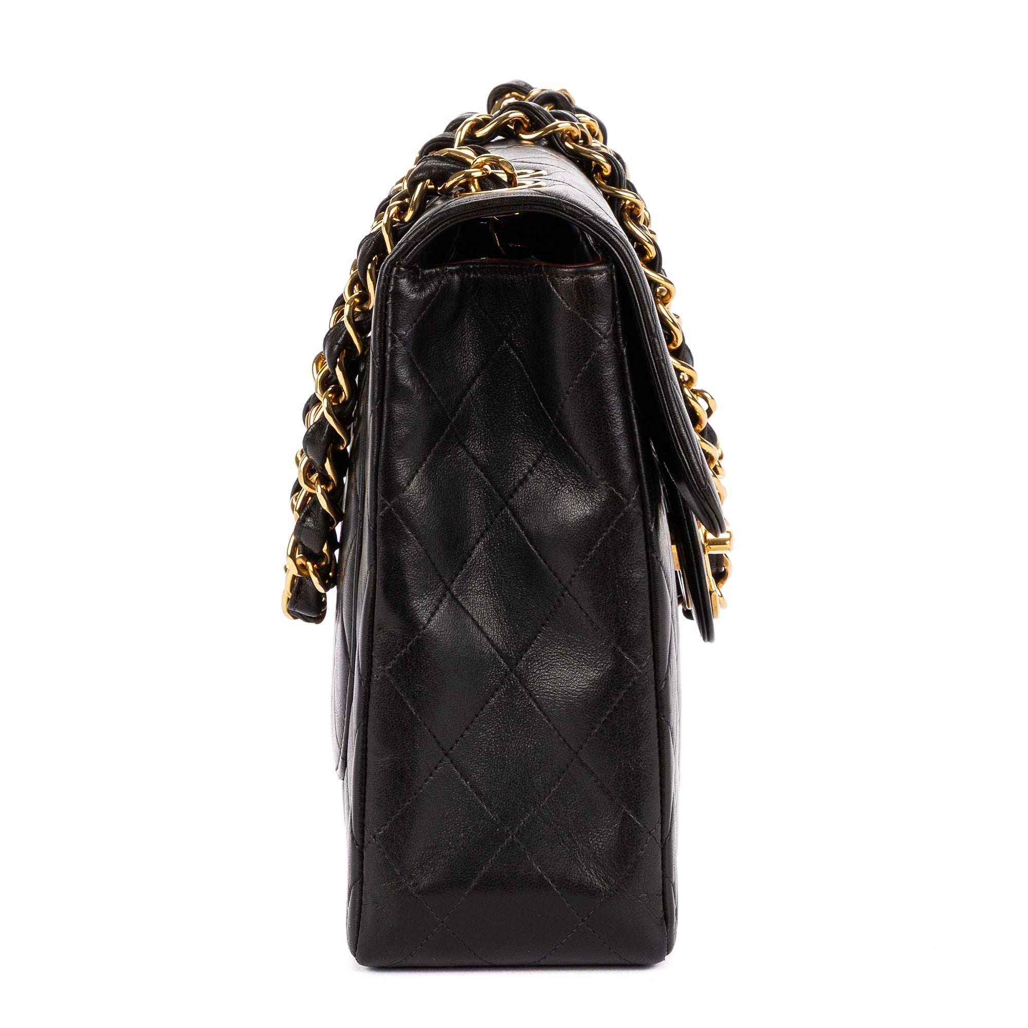 Shoulder Bag Vintage Jumbo Black Smooth Quilted Leather