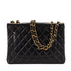 Bolso de Hombro Vintage Jumbo Negro Piel Lisa Acolchada