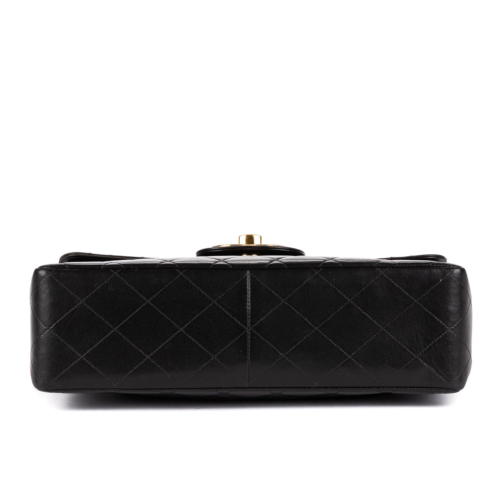 Bolso de Hombro Vintage Jumbo Negro Piel Lisa Acolchada