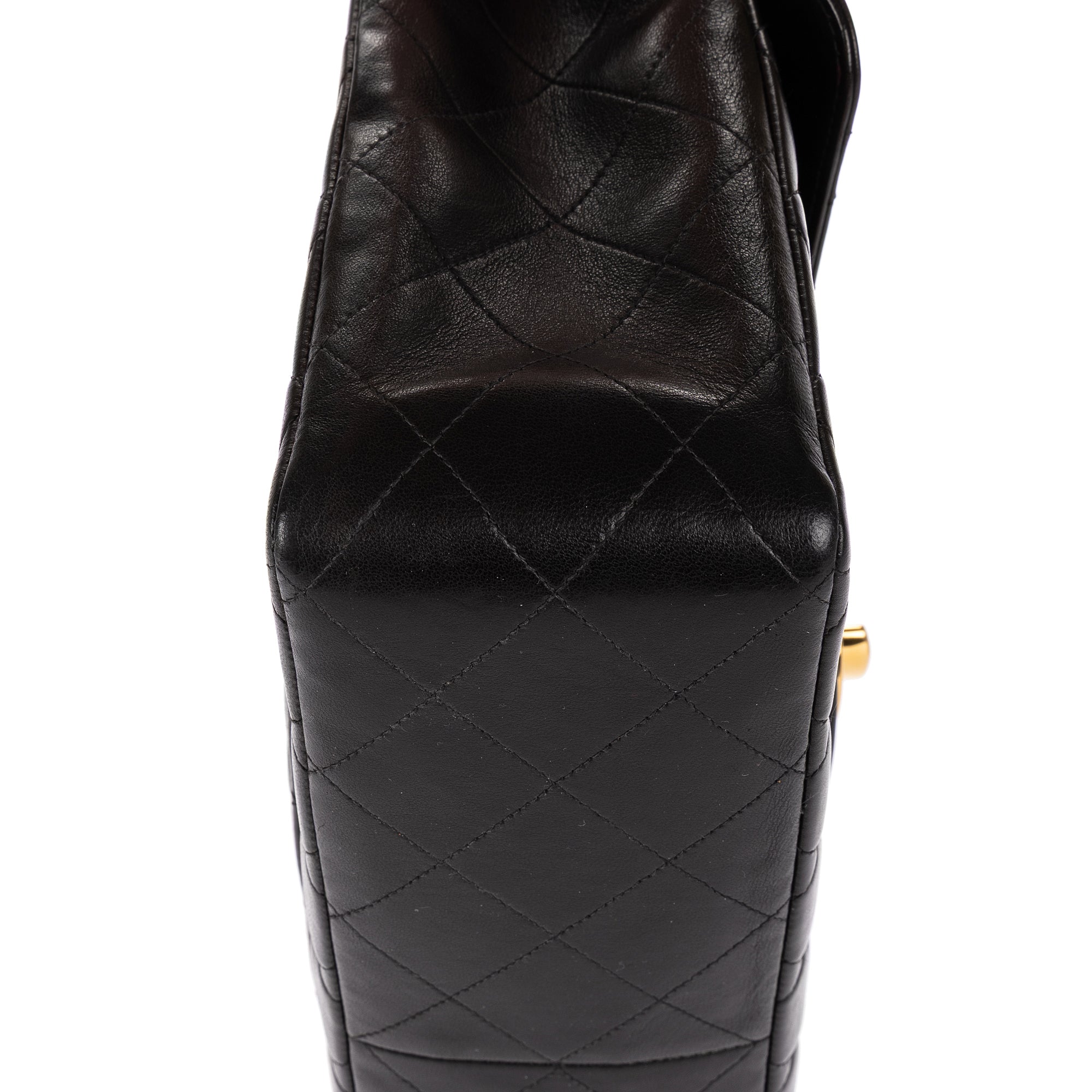 Bolso de Hombro Vintage Jumbo Negro Piel Lisa Acolchada