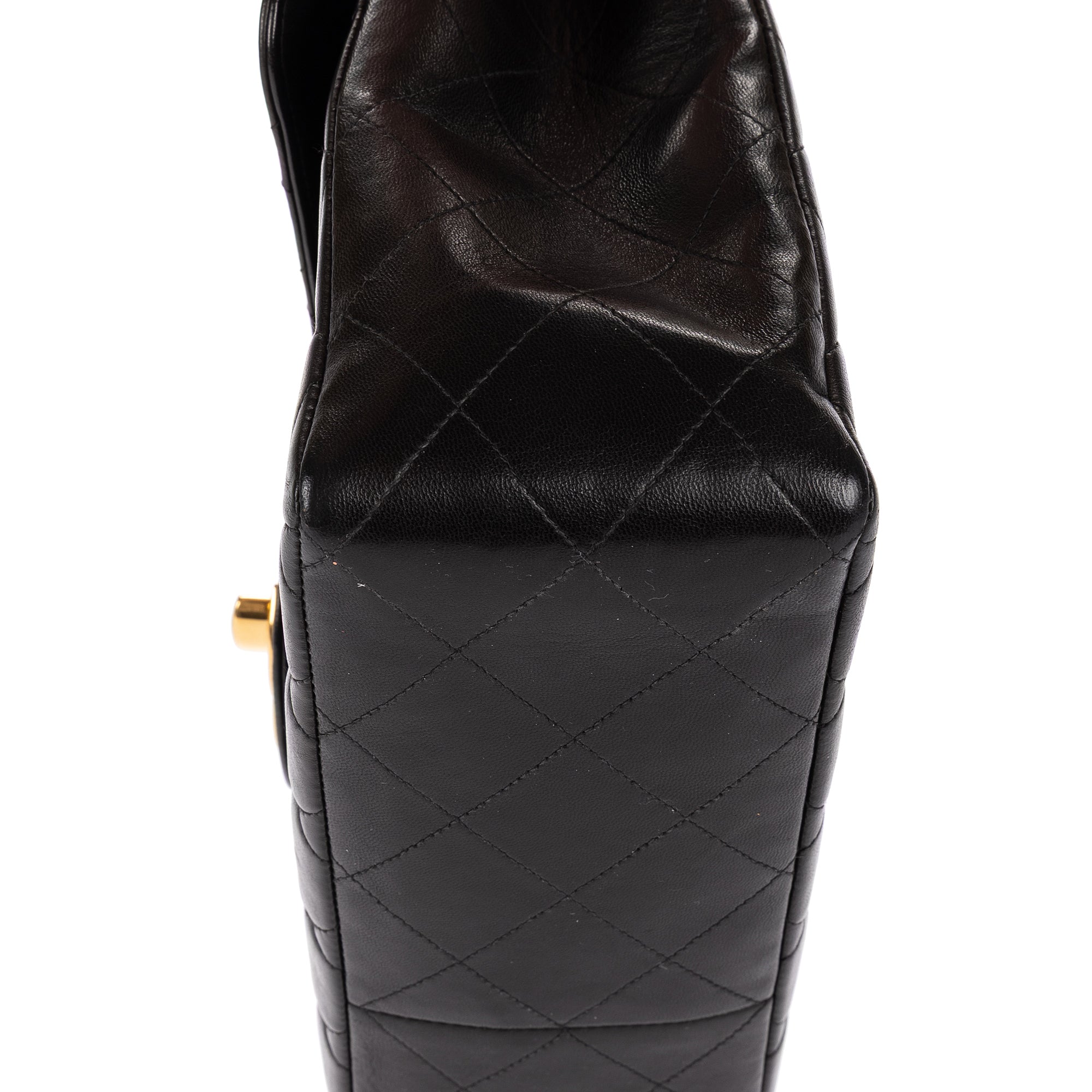 Bolso de Hombro Vintage Jumbo Negro Piel Lisa Acolchada