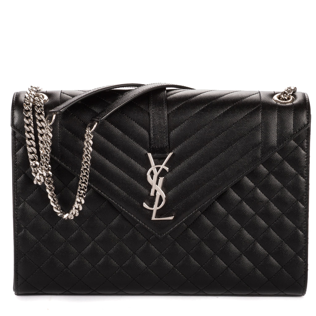 Shoulder Bag Enveloppe Chain Large Black Quilted Leather